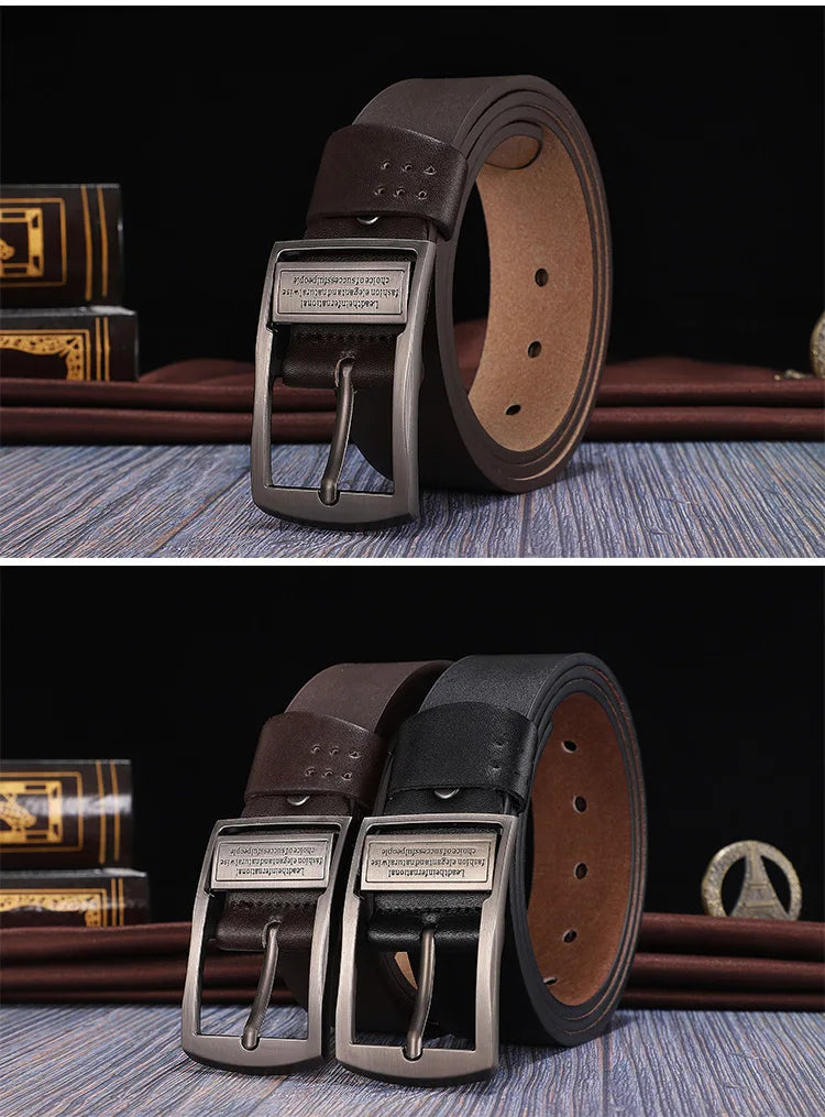 Men's Leather Cowhide Belt – Fashion Metal Alloy Pin Buckle, Luxury Brand for Jeans & Business Casual Wear