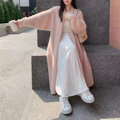 2024 Long Cardigan Women’s Knitted Sweater Jacket – Spring & Autumn Crochet, Loose Fit, Pockets, Winter Maxi Warm Jumper Coat