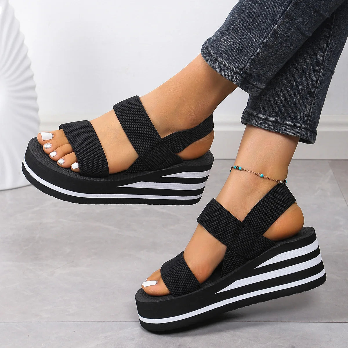 Women’s Slingback Wedge Sandals – Lightweight Summer Slides with Thick Sole Roman Style Slippers