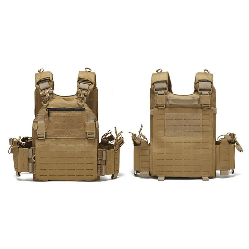 New Combat Vest 6094 – Lightweight Quick Release Laser Cut Tactical Gear for Hunting, Black Tactical Vest