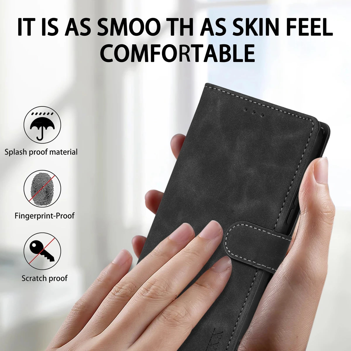 Magnetic Leather Wallet Case for Samsung Galaxy S25 Ultra–S8 – Skin-Friendly Flip Cover with Card Slots & Stand Function