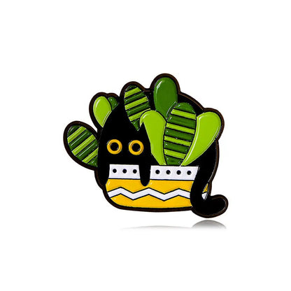 Black Cat in Plants Enamel Pins - Cute Potted Plant Animal Lapel Brooches for Backpacks, Kids and Gift Collectors