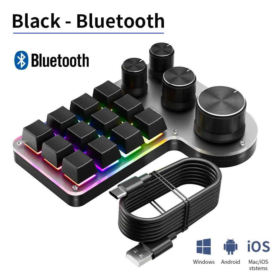 12-Key 4-Knob RGB Programming Macro Keyboard – Hot Swappable Mechanical Gaming Macropad for Photoshop, Editing & Custom Shortcuts