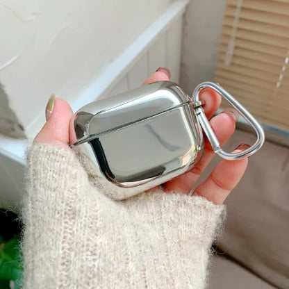 Electroplated Silver AirPods Protective Case - Mirror Finish Cover with Hook for AirPods 1/2/3/4 & Pro 2/3