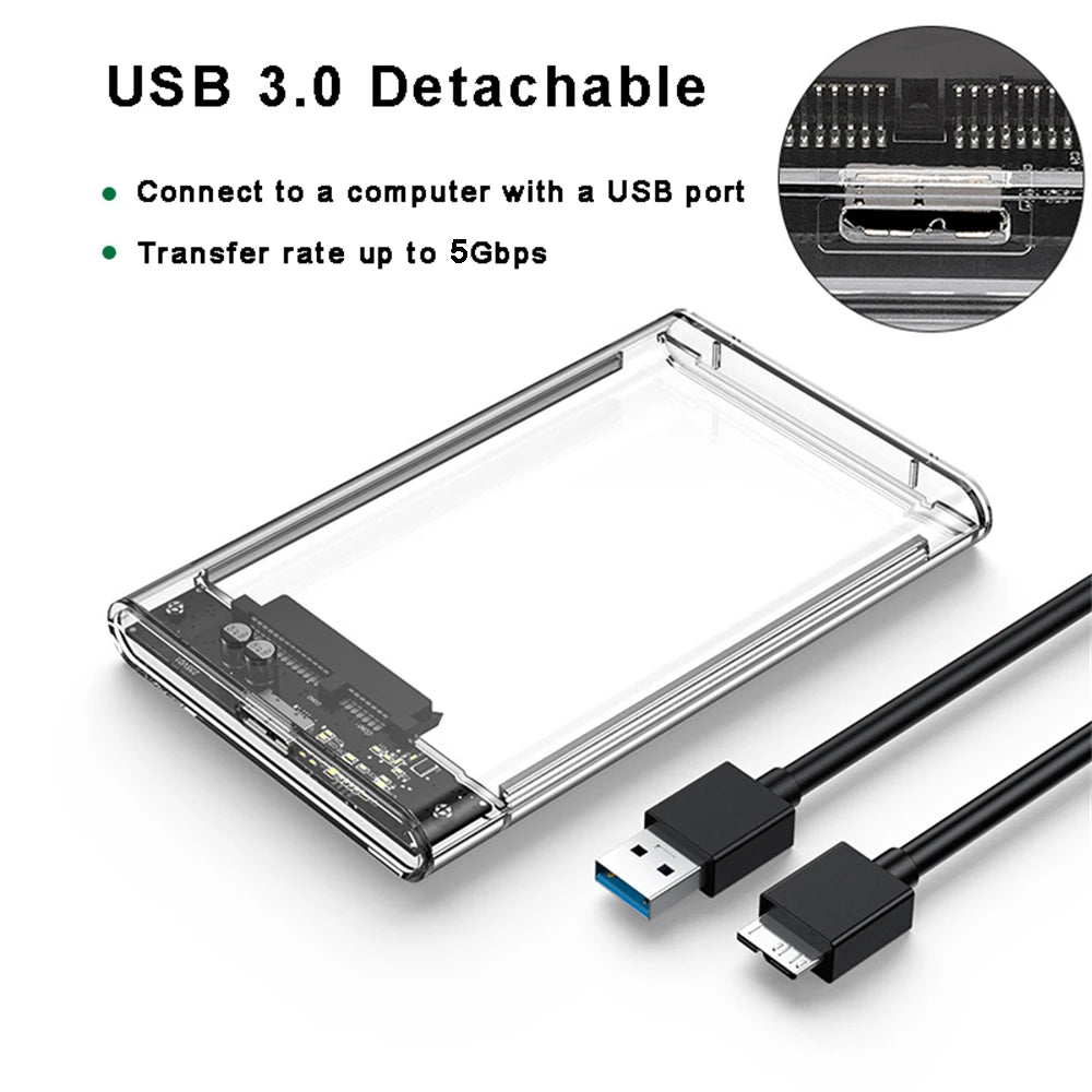 USB 3.0 2.5 Inch HDD Enclosure - SATA SSD Hard Drive Case with 5Gbps Transfer Speed, External Housing with Cable