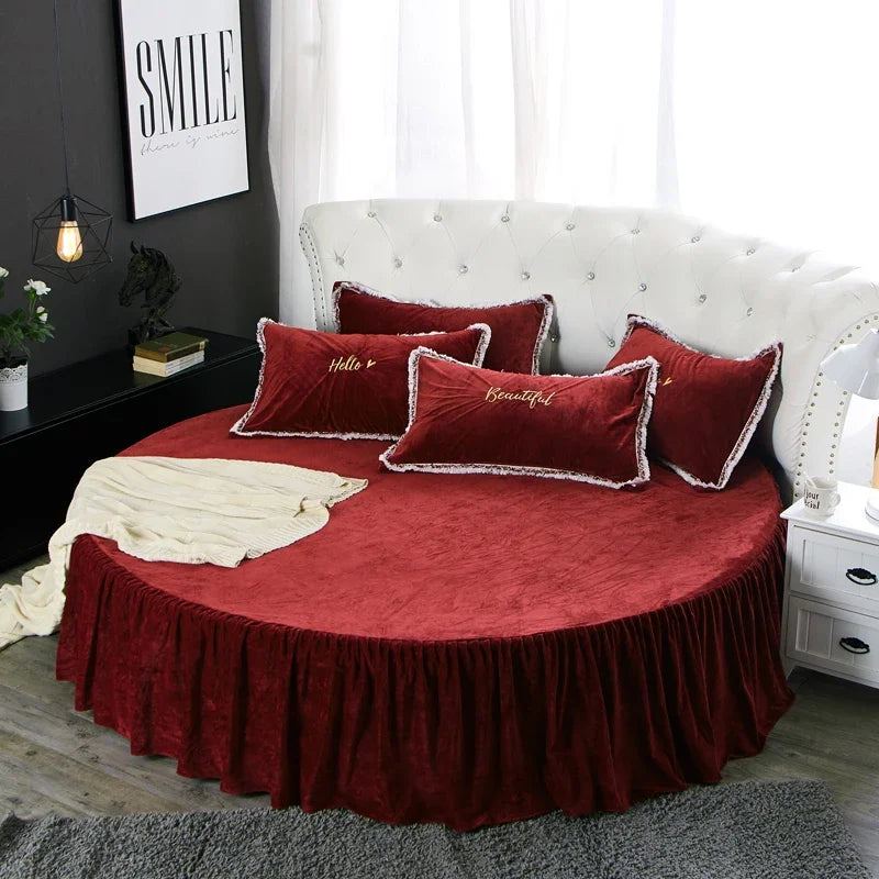 Coral Velvet Round Bed Sheet - Soft Flannel Winter Fitted Sheet for 200-220cm Round Beds, Pillowcase Not Included