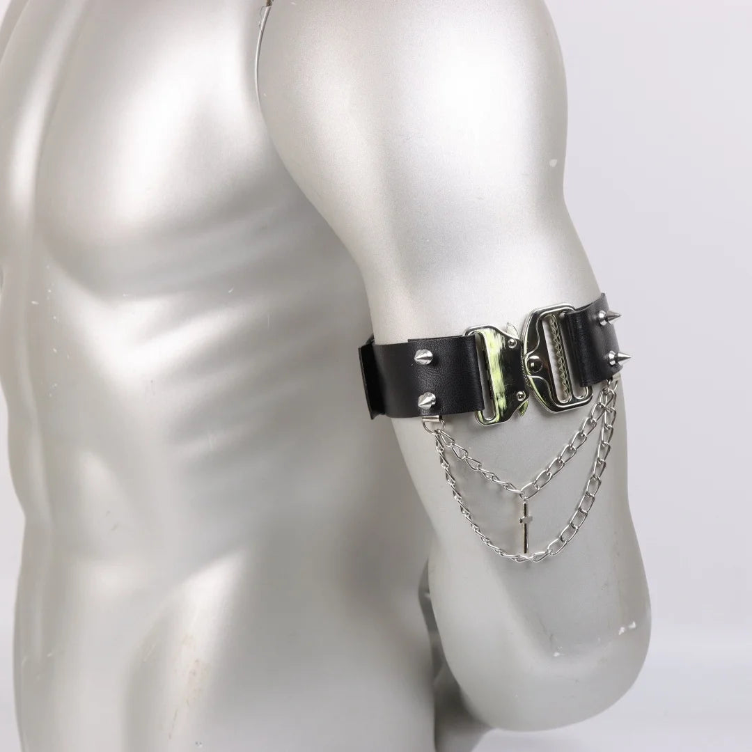 Gothic Faux Leather Arm Cuff - Men's Hip Hop Belt with Decorative Tassels for Halloween, Christmas & Party Wear