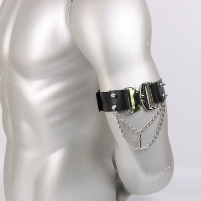 Gothic Faux Leather Arm Cuff - Men's Hip Hop Belt with Decorative Tassels for Halloween, Christmas & Party Wear