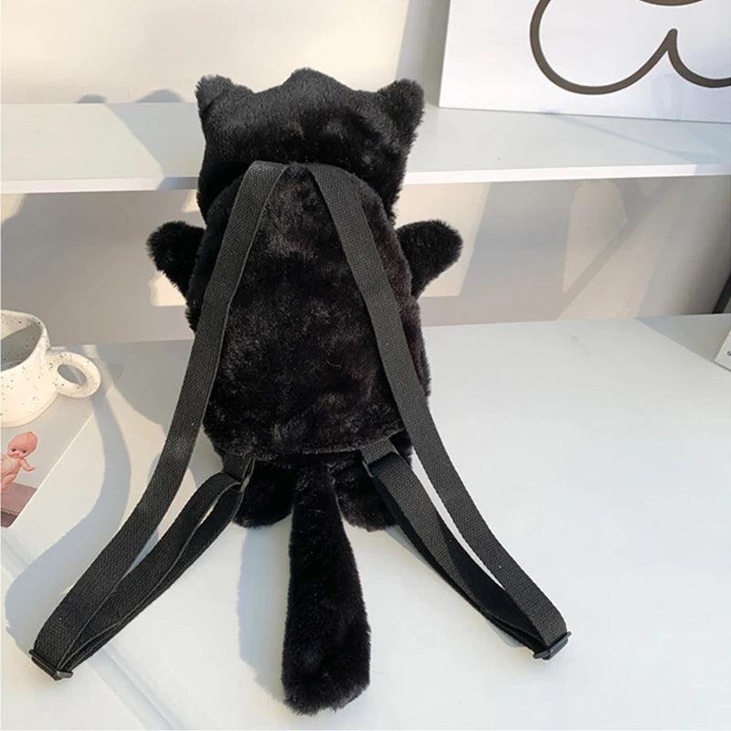 Skull Plush Gothic Backpack – Furry Winter Water Bottle Bag, Skeleton Doll Shape for Women, Birthday Gift