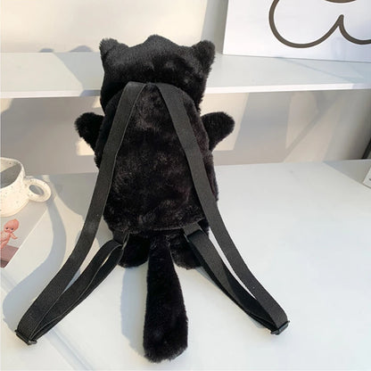 Skull Plush Gothic Backpack – Furry Winter Water Bottle Bag, Skeleton Doll Shape for Women, Birthday Gift