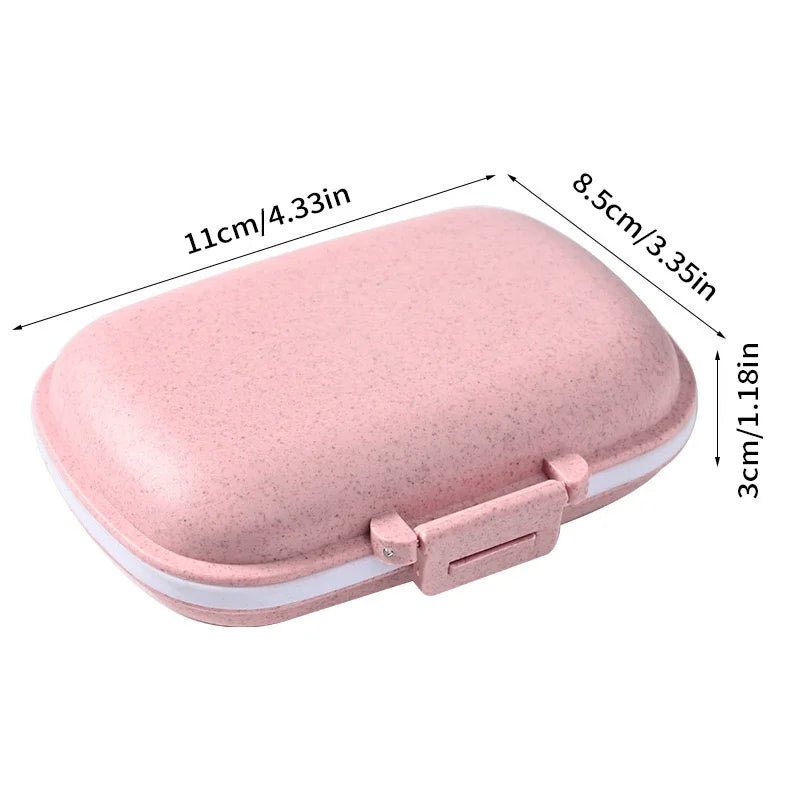 8-Grid Travel Pill Organizer – Small Wheat Straw Medicine Container with Seal Ring