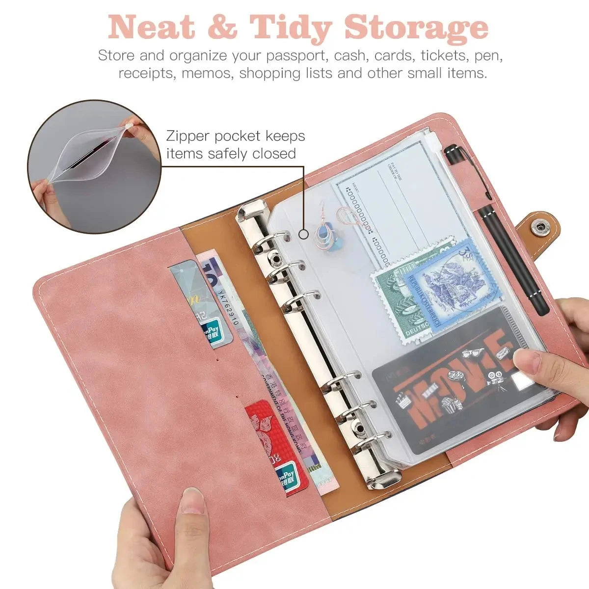 2024 A6 Budget Binder – PU Leather Notebook with Cash Envelopes System, Clip-On Binder Pockets for Money Saving & Bill Organizer Gifts