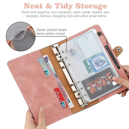 2024 A6 Budget Binder – PU Leather Notebook with Cash Envelopes System, Clip-On Binder Pockets for Money Saving & Bill Organizer Gifts