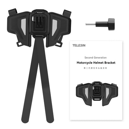 TELESIN Motorcycle Helmet Chin Mount Strap – Foldable Front Mount for GoPro 13/12/11/10/9, DJI Osmo Action & Insta360 Accessories