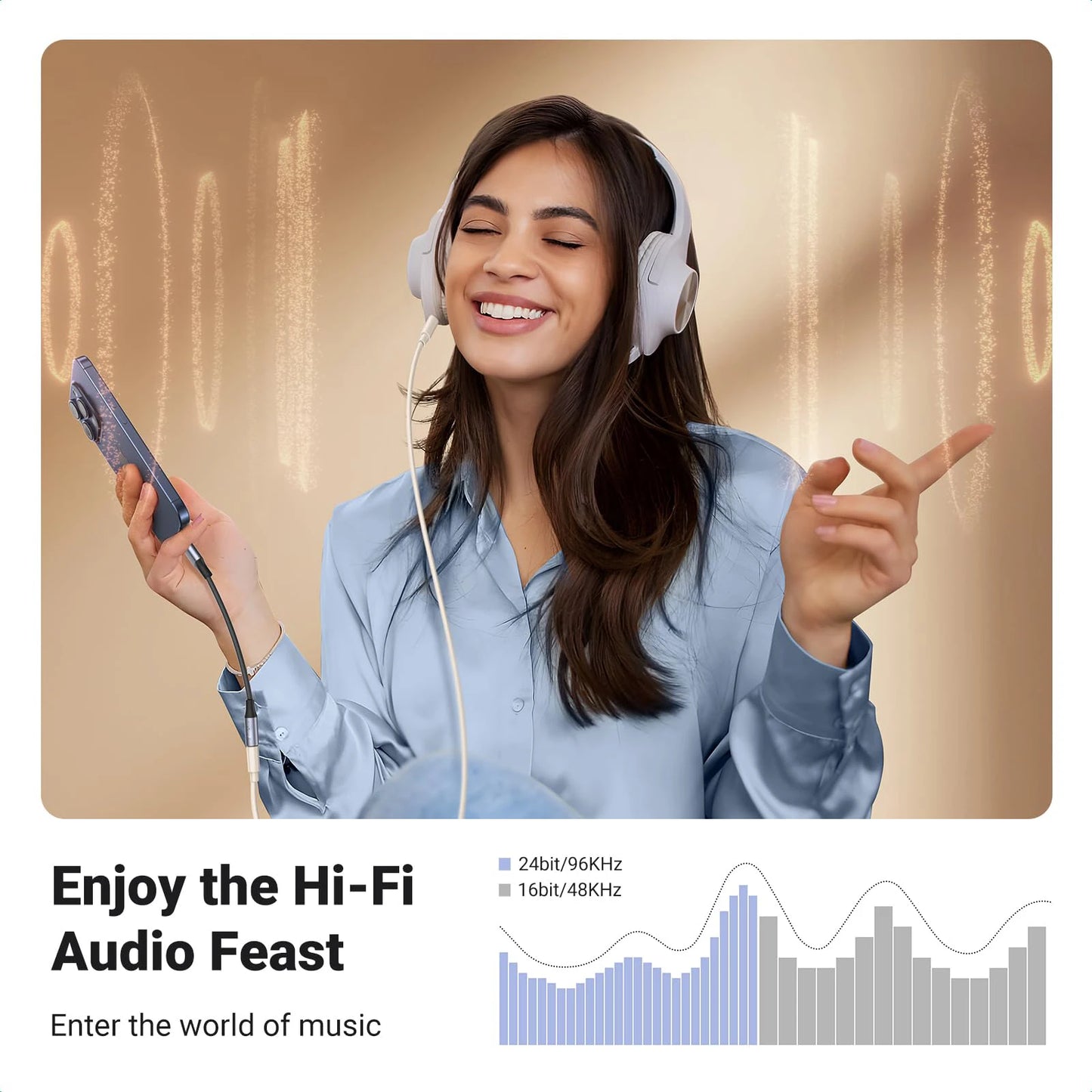 USB-C to 3.5mm Audio Adapter – Type-C to Headphone Jack with 24bit/96kHz HiFi DAC for Galaxy S23, S22, S21, S20