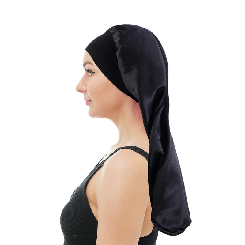 Long Satin Sleep Bonnet for Women — Silky Hair Care Cap with Wide Elastic Band for Braids, Curly & Natural Hair