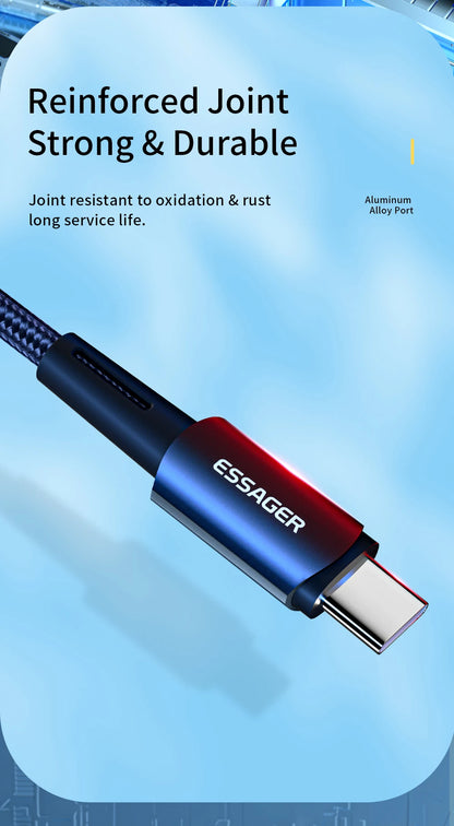 Essager USB-C Cable 100W PD QC 4.0 – Fast Charging Type-C Cable for MacBook Pro, Samsung, Xiaomi