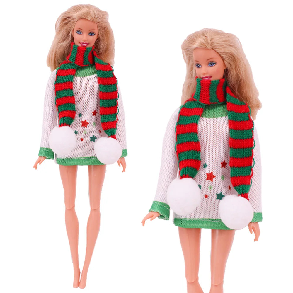 Doll Christmas Sweater & Scarf – 11.8 Inch 1/6 BJD Doll Clothes Accessories for Girls