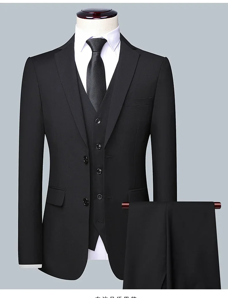 2024 Men's 3-Piece Suit Set – Blazer, Vest & Trousers | Formal Business & Wedding Outfit M-6XL