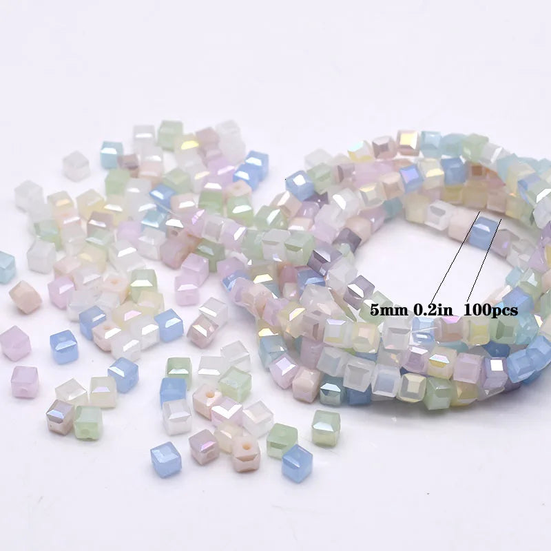 Pink Czech Glass Crystal Beads - 3mm 4mm 5mm Cube Square Candy Seed Beads for DIY Jewelry Making Charms