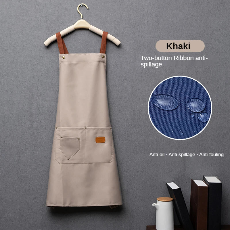 Customized Embroidery Kitchen Apron – Waterproof Bib with Logo, Signature, Pockets, and Waist Bag for Home Chefs & Bakers