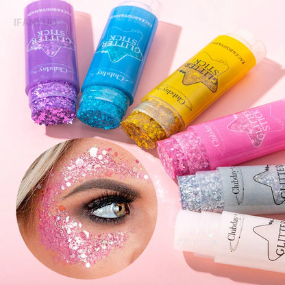 Sparkling Sequins Glitter Gel Stick – High-Gloss White & Pink Eyeshadow for Face, Body & Stage Makeup