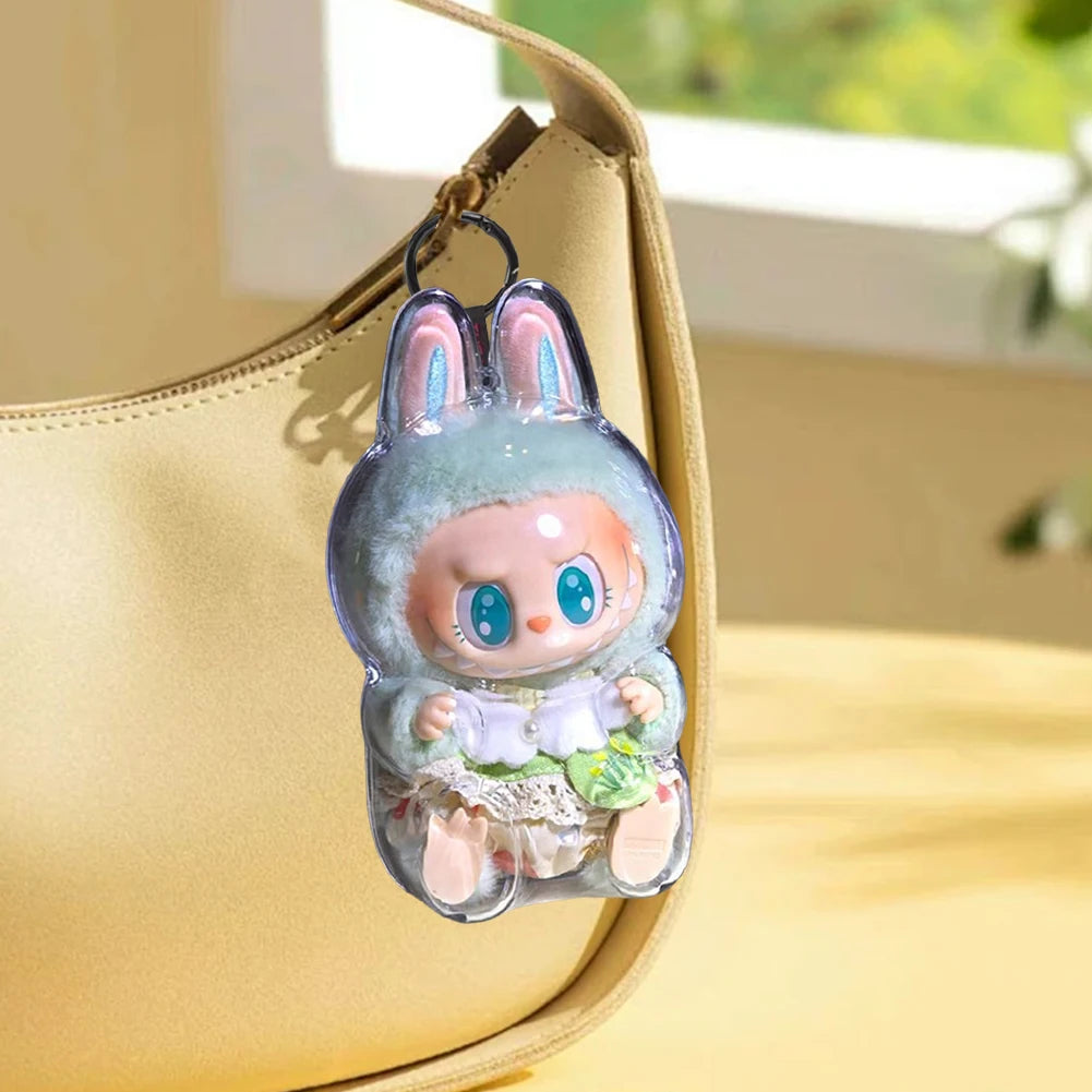 Labubu Transparent Protective Cover for Elf Doll - Cute Monster Toy Storage & Display Case for Party Plushies