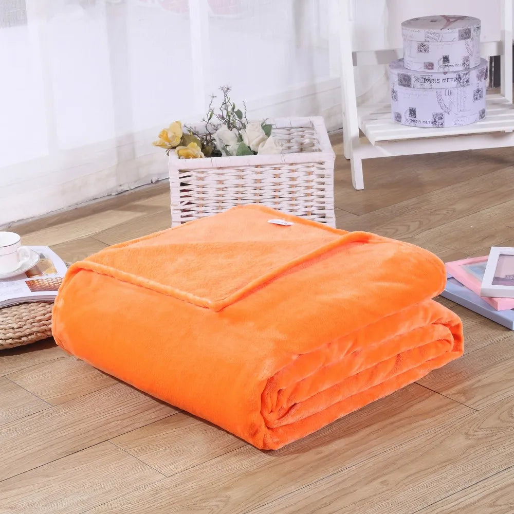 Winter Flannel Blanket – 230GSM Soft Solid Blue Coral Fleece Bedspread, Thin Warm Sofa Cover, Faux Fur Plaid Throw