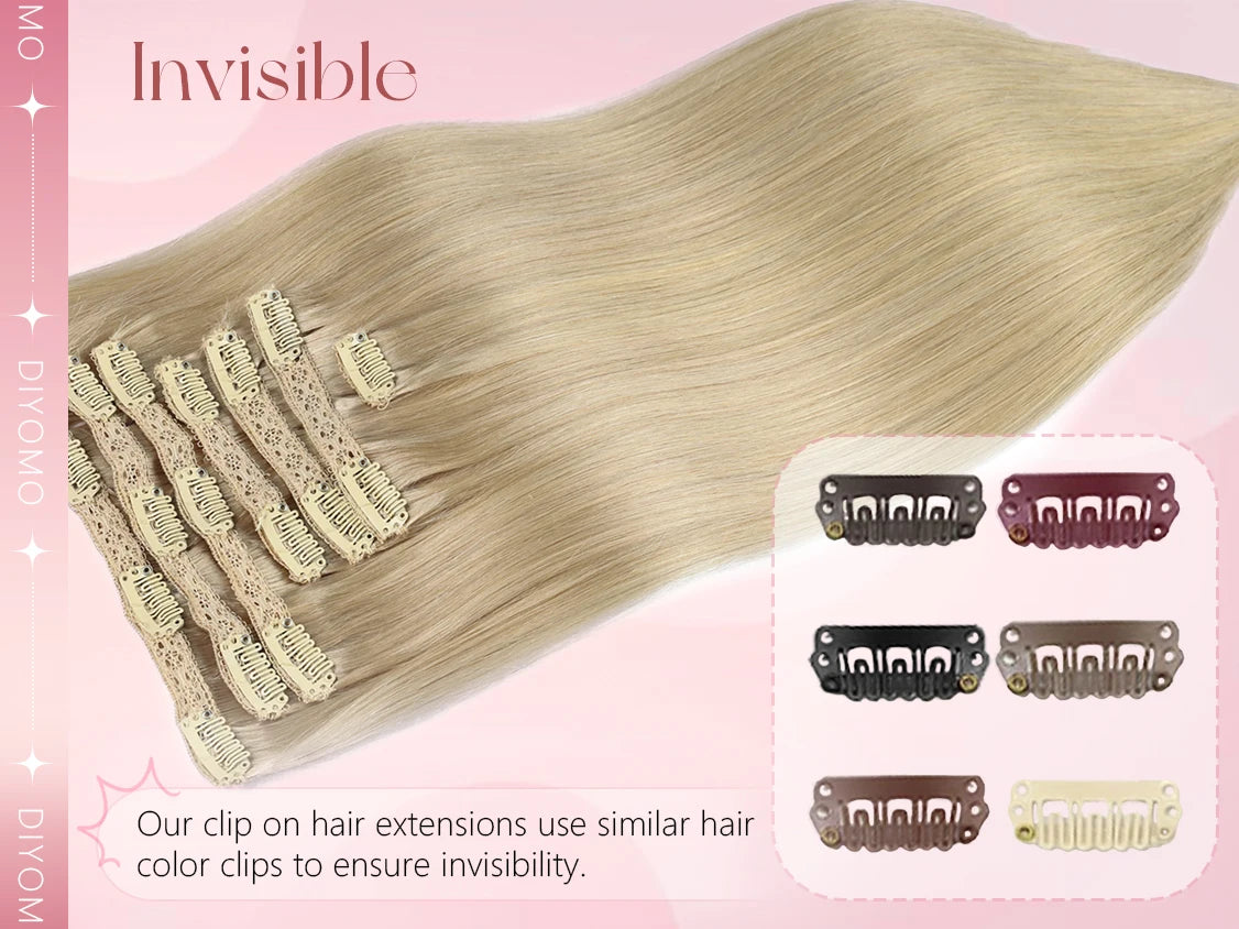 Natural Black Straight Human Hair Extensions - 7-Piece PU Clip-In Invisible Weft Set 116g
