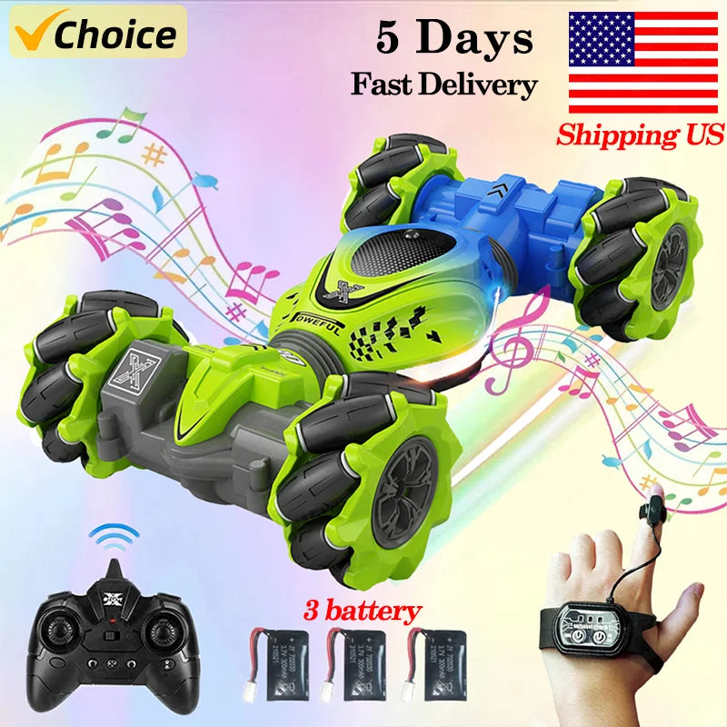 Newest 4WD RC Stunt Car — 2.4G Remote Control with 1/2/3 Battery, Gesture Sensor, Rotation Electronic Toy Gift