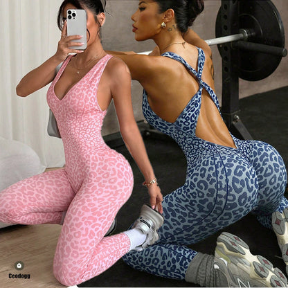 Women’s One-Piece Pad Jumpsuit Yoga Set – Flared Scrunch Workout Pants & Trendy Activewear XP10