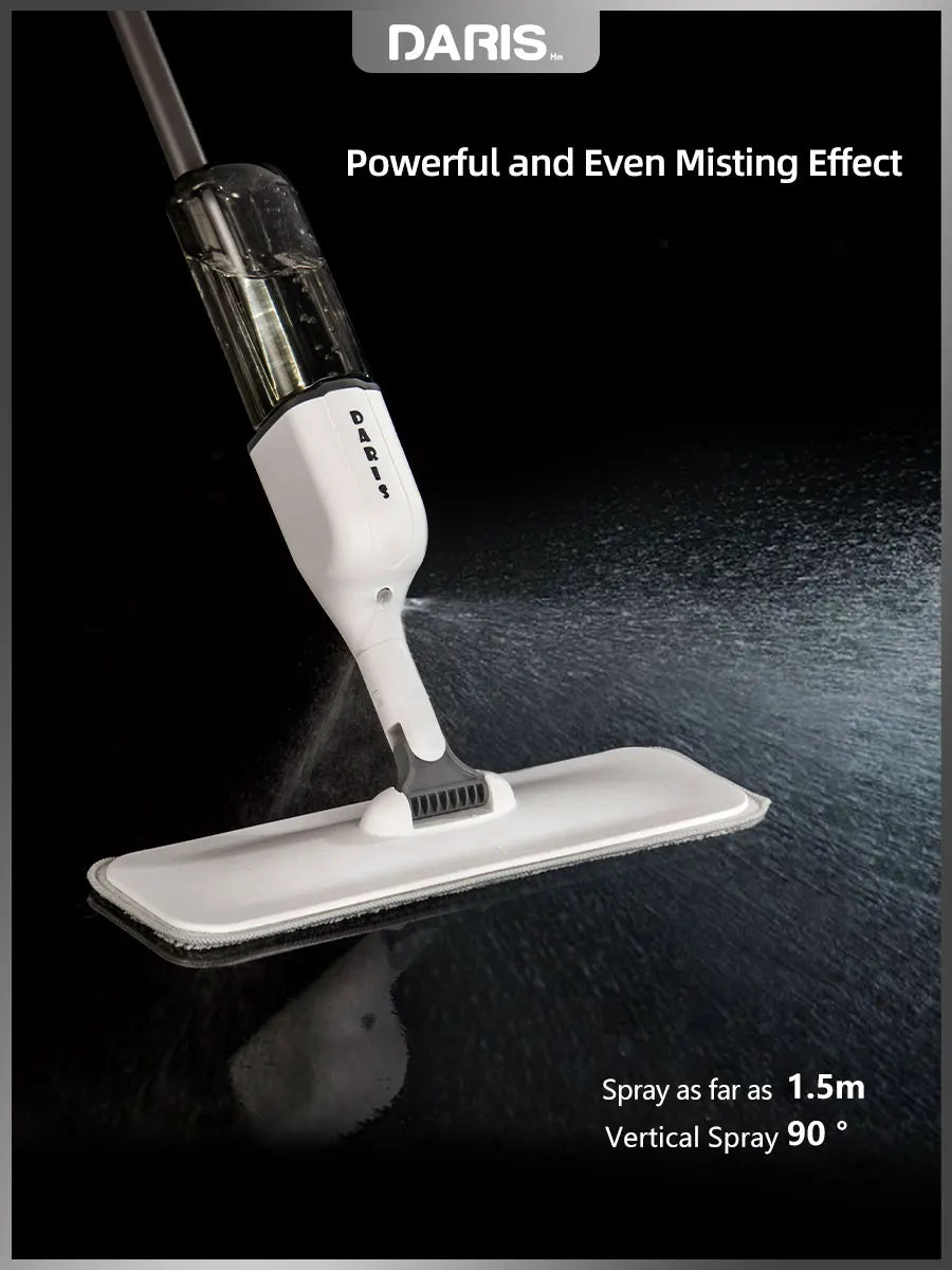 DARIS 360° Spray Flat Mop — Reusable Microfiber Pads with 500ML Large Capacity Square Triangle Bottle
