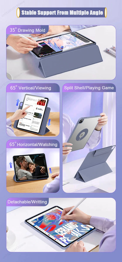 Magnetic 360° Detachable Back Cover Case for iPad Air 4/5 (10.9") & iPad Pro 11", 12.9" – Compatible with iPad A16 10th & 11th Gen
