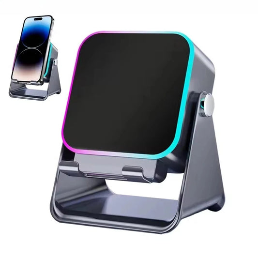 5-in-1 Wireless Charging Speaker Phone Holder - HiFi Bluetooth Desktop Stand with 8 RGB Modes