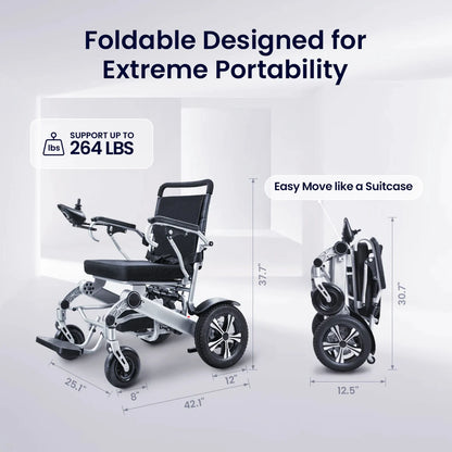 Lightweight Foldable Electric Wheelchair for Adults – Portable All-Terrain Motorized Chair, 264 Lbs Capacity