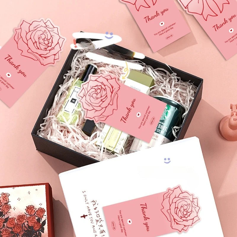 50pcs Pink Bowknot Thank You Stickers - Cute Rose Gift Box Sealing Labels for Decorative Packaging & Presents