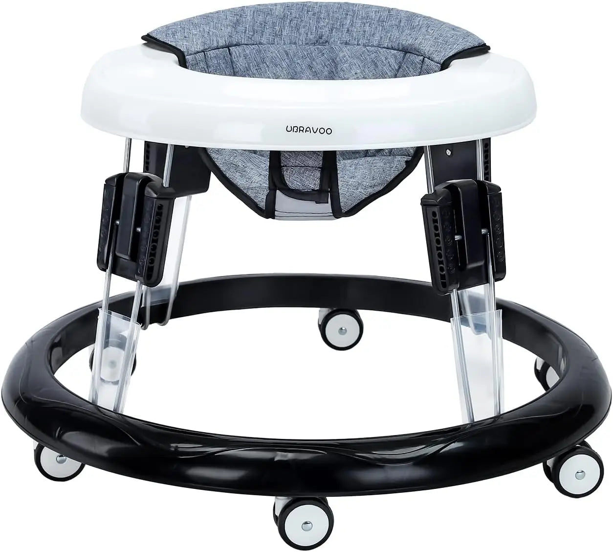 UBRAVOO Adjustable Baby Walker – Round Folding Toddler Walker with Universal Wheels, 9 Height Settings for Ages 6-18 Months, Model ZM01