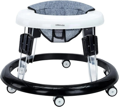 UBRAVOO Adjustable Baby Walker – Round Folding Toddler Walker with Universal Wheels, 9 Height Settings for Ages 6-18 Months, Model ZM01