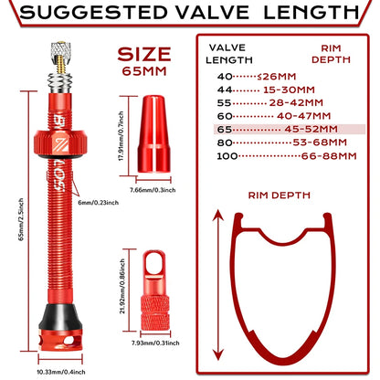 BUCKLOS Tubeless Presta Valves 40–100mm — Aluminum Alloy Bike Valve Stem for Road & MTB
