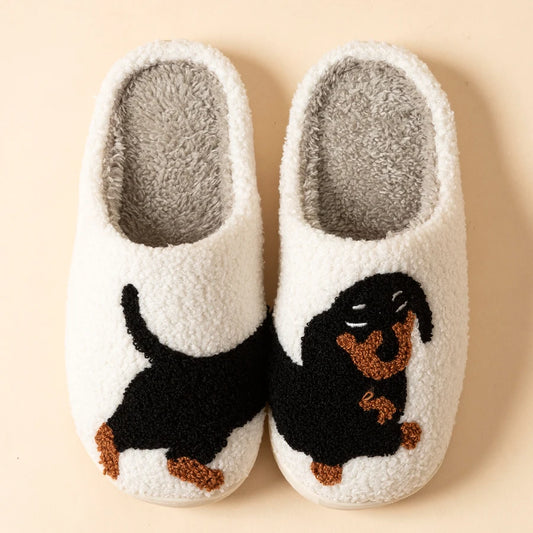 Cartoon Dachshund Dog Women’s Slippers — Cute Indoor Winter Cotton Shoes, Warm, Comfortable & Lightweight Bedroom Footwear