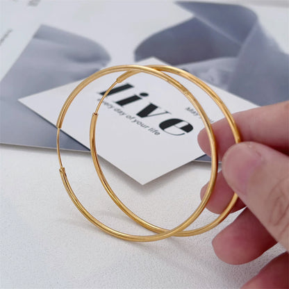 Gold-Plated Large Round Hoop Earrings — Smooth Stainless Steel Circles for Women, Multiple Sizes 12–60mm, Jewelry Gift