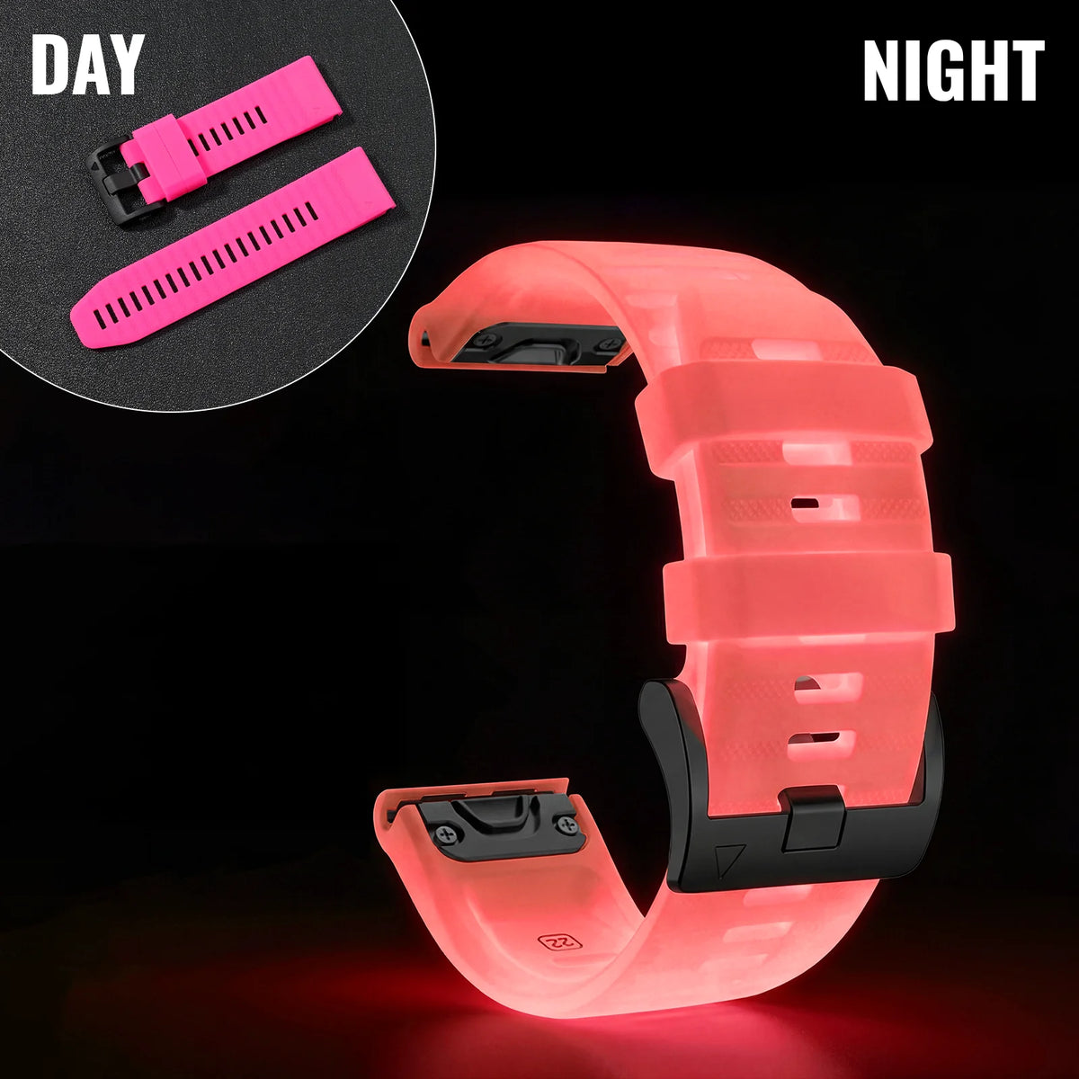 22mm/26mm Luminous Silicone Watch Band for Garmin Fenix, Epix, Enduro and Forerunner - Quick-Fit Sport Replacement Strap