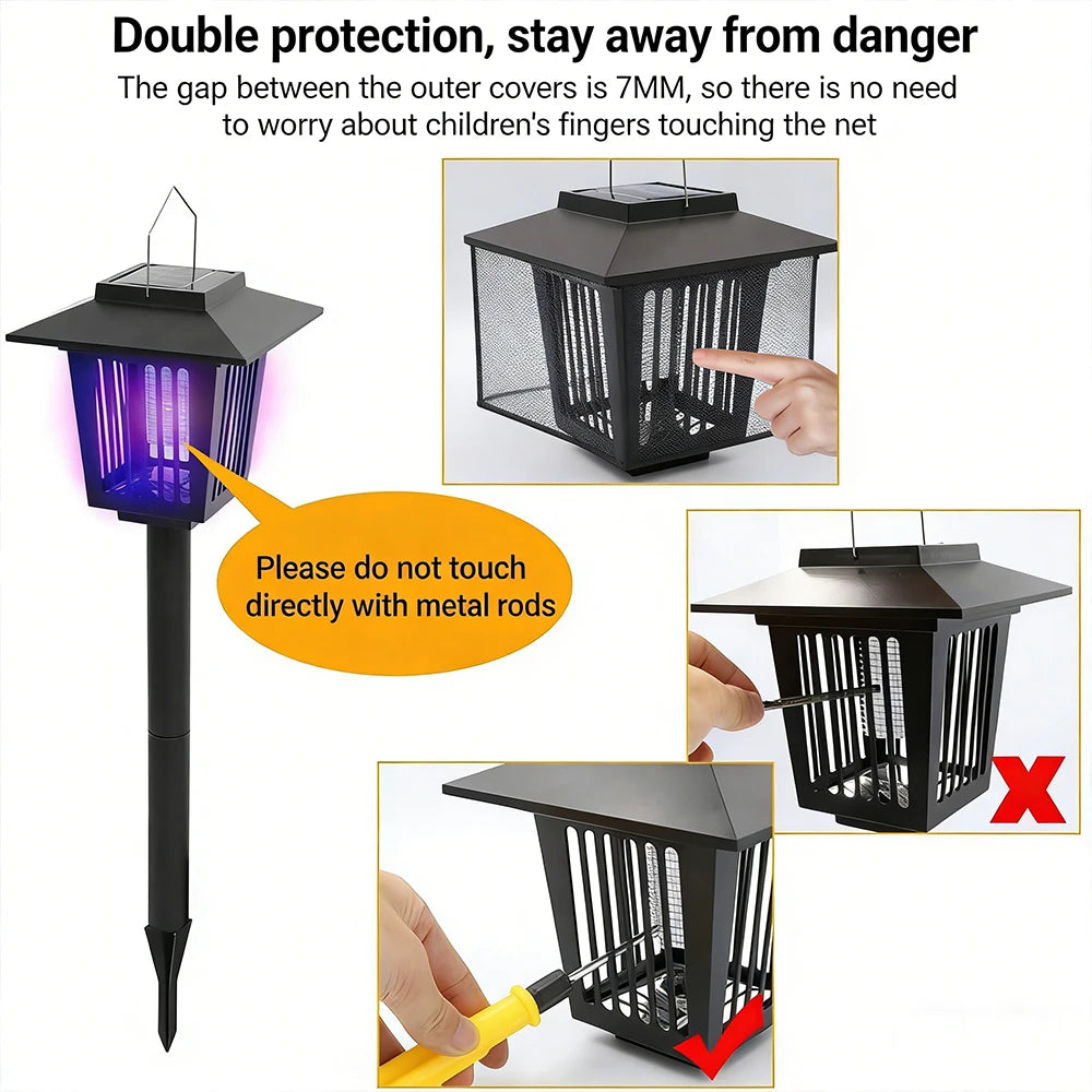 Solar Bug Zapper Lamp - Waterproof Cordless Mosquito Killer with UV & White Light for Indoor Outdoor Use
