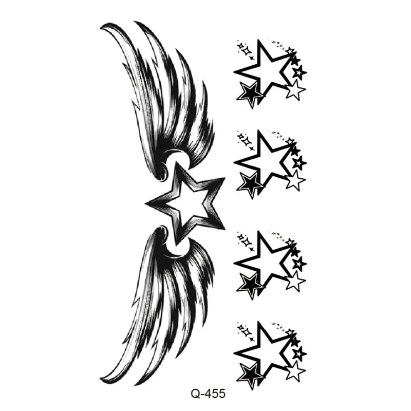 Waterproof Temporary Tattoo Stickers - Mini Black Rose, Butterfly, Arrow, Flower, Wings, Maori, and Snake Designs for Wrist and Neck