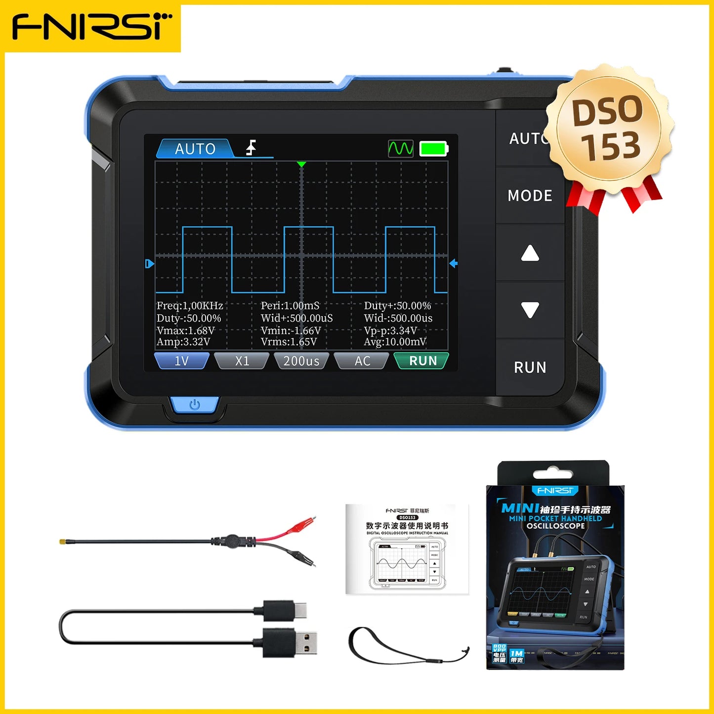 FNIRSI DSO510 DSO152 DSO153 Mini Handheld Digital Oscilloscope | 2-in-1, 48MS/s, 10MHz Bandwidth for Electronic Repair