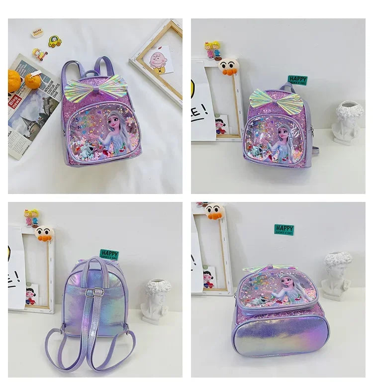Disney Frozen Elsa & Anna Sequin Backpack - Glitter PU Leather School Bag for Girls, Kawaii Travel Backpack & Christmas Gift