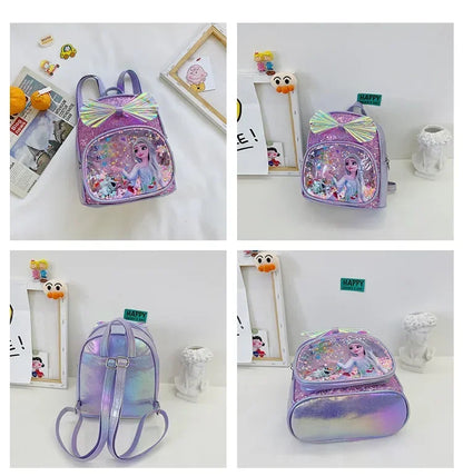 Disney Frozen Elsa & Anna Sequin Backpack - Glitter PU Leather School Bag for Girls, Kawaii Travel Backpack & Christmas Gift