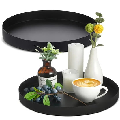 Modern Black Round ABS Tray - Circular Candle Holder Decorative Display Stand