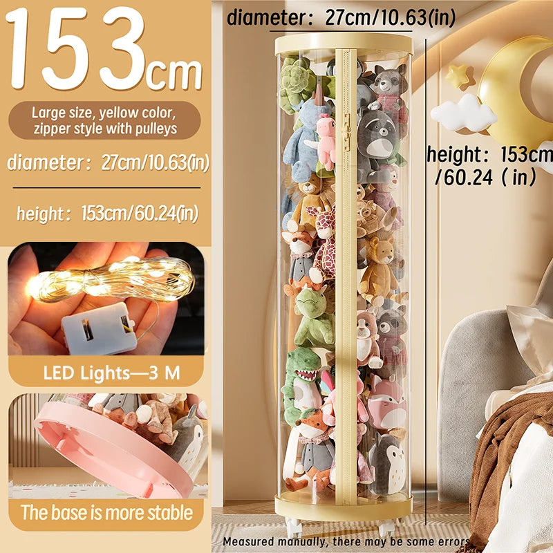 Transparent Doll & Plush Toy Storage Box — DIY Zipper Organizer Tube for Kids’ Toys, Christmas Gift, and Home Use