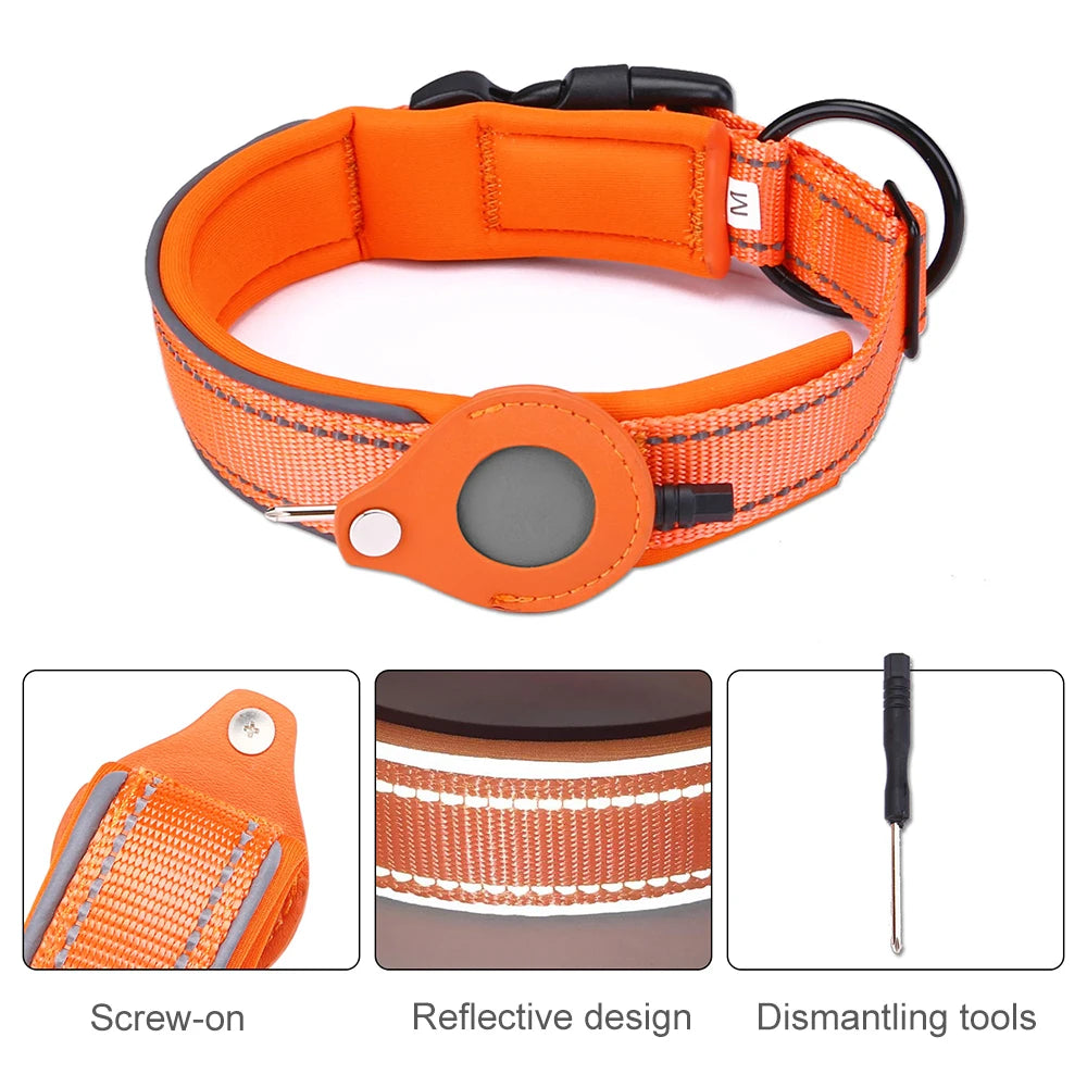 Reflective Padded AirTag Dog Collar – Integrated AirTag Holder for Small, Medium & Large Dogs